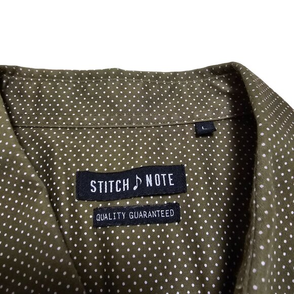 Stitch Note Green Short Sleeve Button Up with White Polka Dots Size L - Picture 3 of 6